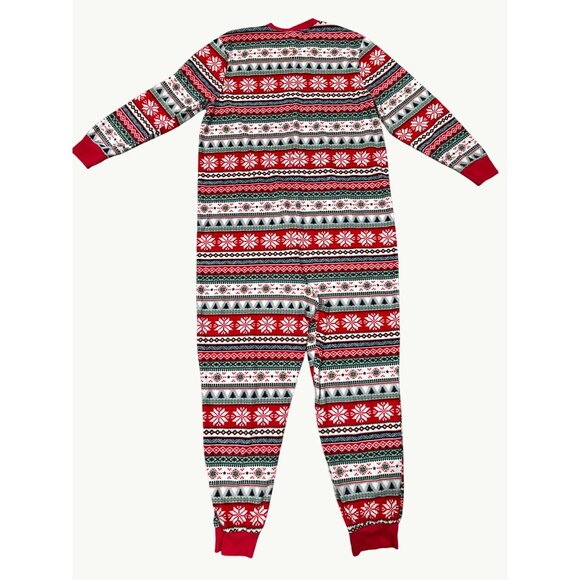 CCC Christmas Pajamas Mens Large Red Fair Isle One Piece Zip Front Pockets Cozy - Picture 2 of 2